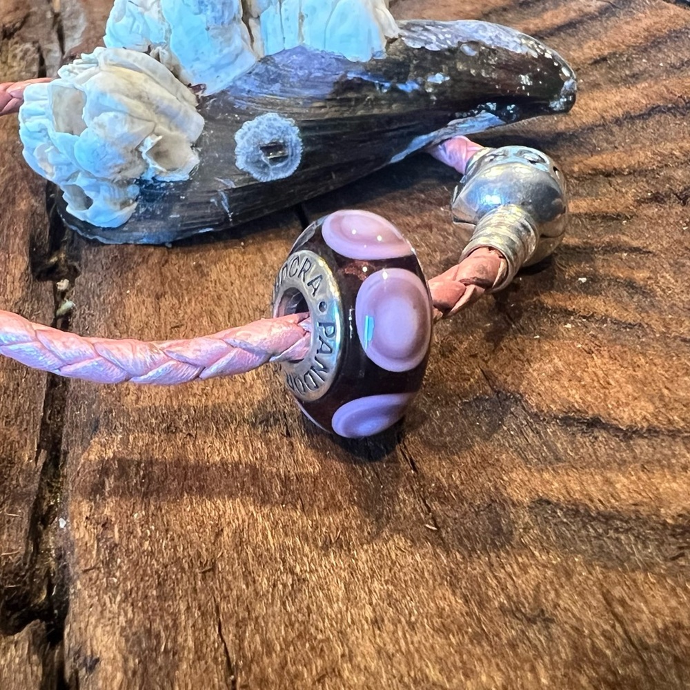 Authentic Pandora Charm Purple Murano Stepping Stones Glass Silver Mauve